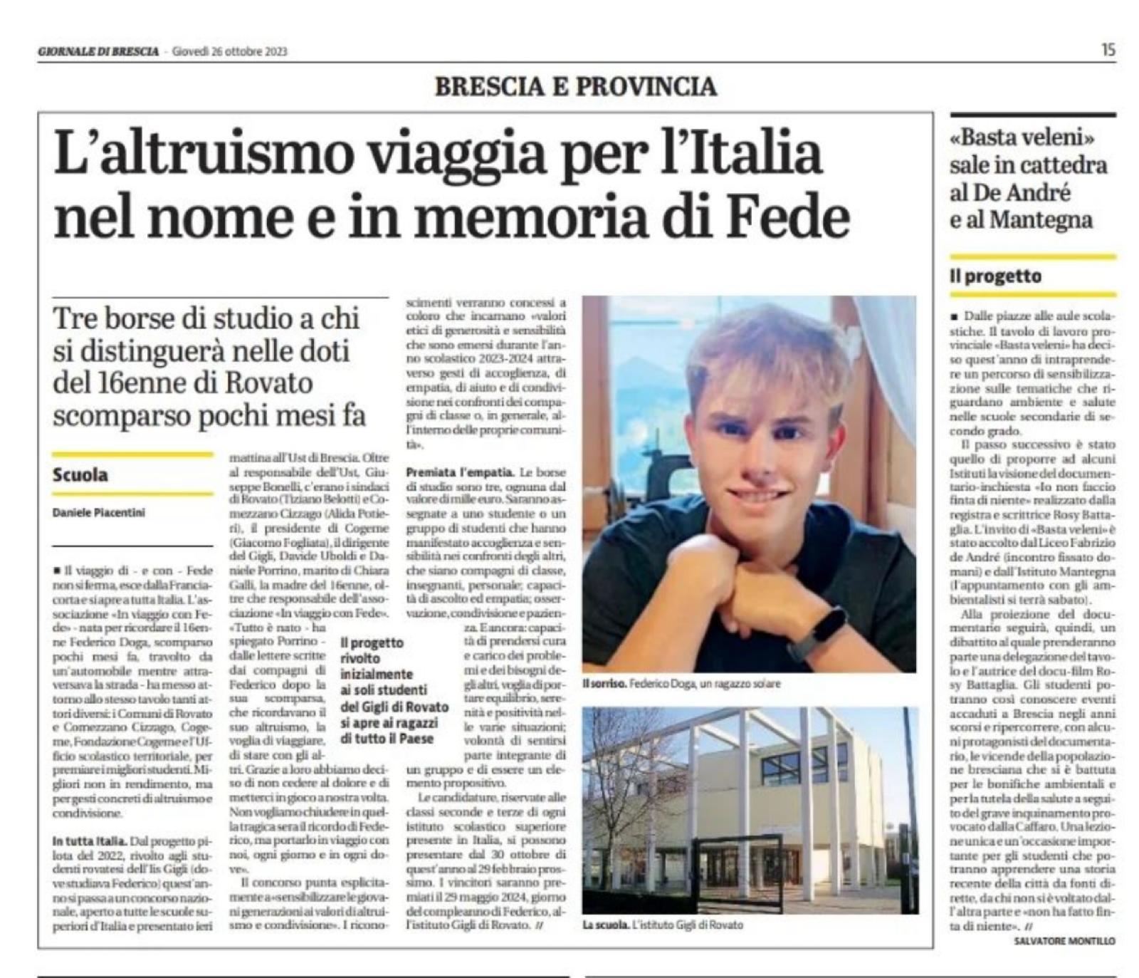 Al momento stai visualizzando Giornale di Brescia 26 10 2023